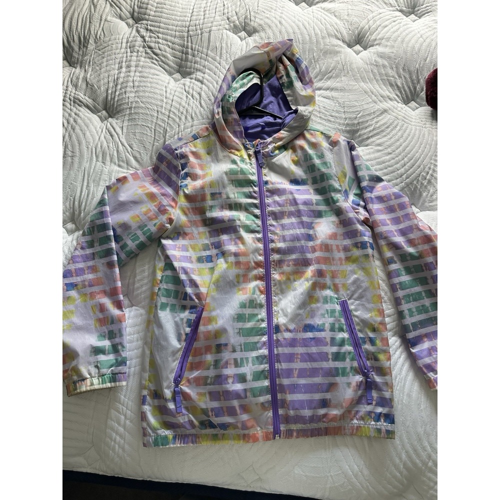 Cat & Jack Unisex Kids L Multicolor Purple Striped Hooded Full Zip Fleece Jacket